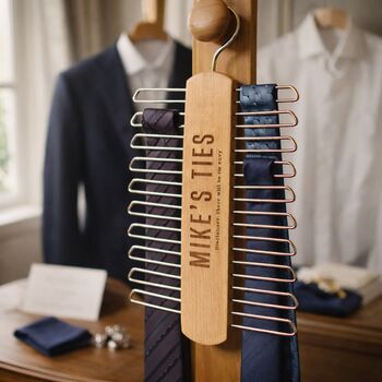 Personalised Name Wooden Tie Rack Hanger Father's Day Gift For Him, 7 of 7