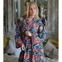 Block Printed Pine Green, Red And Mustard Floral Cotton Dressing Gown, thumbnail 2 of 5