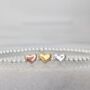 Sterling Silver Three Heart Beaded Stretch Bracelet, thumbnail 4 of 7