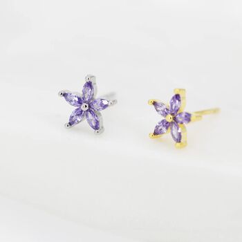 Amethyst Purple Cz Flower Stud Earrings Sterling Silver, 5 of 12