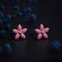 Sterling Silver Pink Flower Mini Stud Earrings, thumbnail 2 of 4