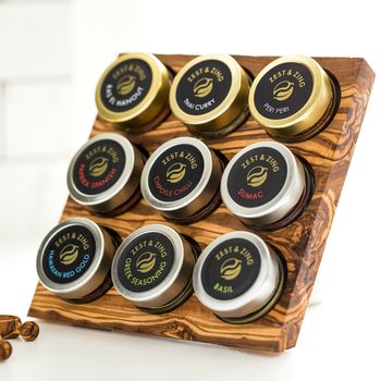 Premium Olive Wood Spice Rack With Nine Jars, 2 of 2