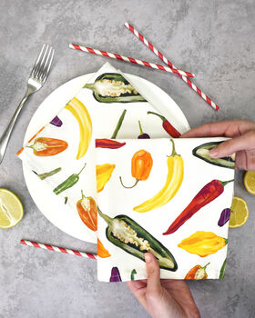 Chilli Napkin Set | Spicy Gift Idea | Hand Drawn Cotton Napkins, 4 of 6