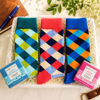 Men’s Birthday Sock Gift Box, Three Pairs Colourful Socks For Men, Birthday Gift For Dad, Husband Or Grandad, 2 of 8