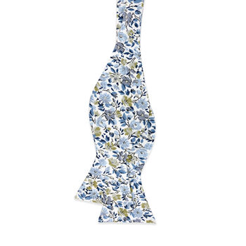 New Wedding 100% Cotton Floral Print Tie In Blue, 6 of 6