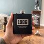 Personalised Engraved Black Metal Hip Flask 6oz For Milestone Birthday / Anniversary, thumbnail 1 of 11