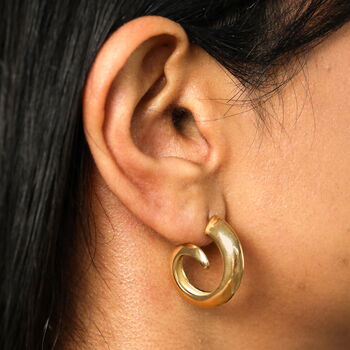 Stainless Steel Swirl Hoop Earrings In Gold, 3 of 3