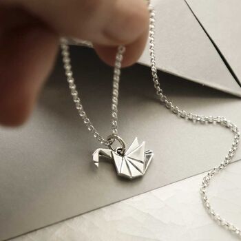 Sterling Silver Polished Origami Swan Necklace, 4 of 8