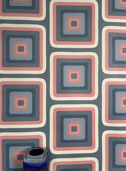 Retro Square Wallpaper Denim / Coral, 5 of 8