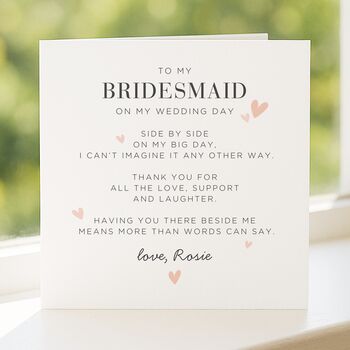 For My Bridesmaid On My Wedding Day Card From Bride, 4 of 8