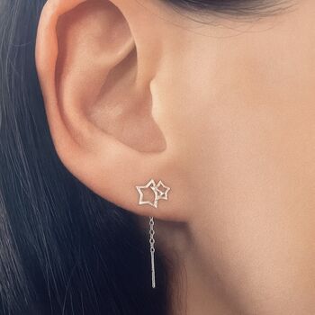Sterling Silver Star Tassel Threader Earrings, 3 of 5
