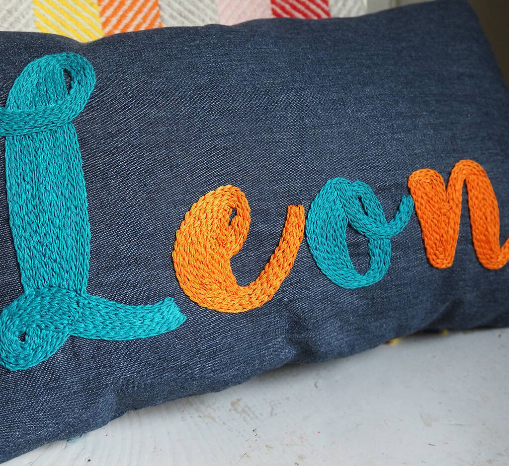 Personalised Embroidered Name Cushion By Brown Betty Blue