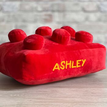 Personalised Retro Building Brick Shape Cushion Red, 4 of 4
