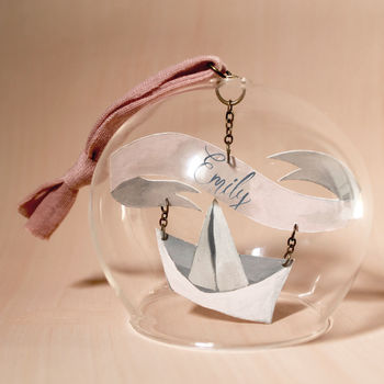 'Sail Away In A Paper Boat' Papercut Glass Dome, 2 of 3
