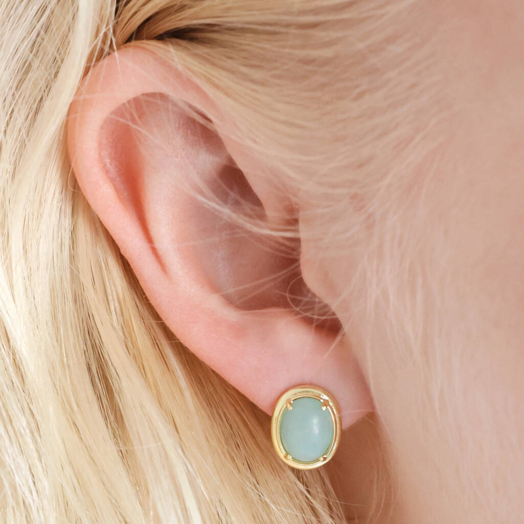 Semi Precious Stone Firoza Flower Stud Earrings | Fusion Vogue