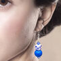 Blue Floral Porcelain, Wood And Swarovski Crystal Earrings, thumbnail 1 of 3