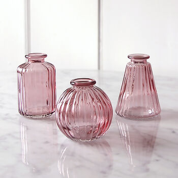 Pink Glass Bud Vases Set Of Three, 2 of 3