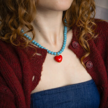 Turquoise Bead And Red Heart Necklace, 8 of 8