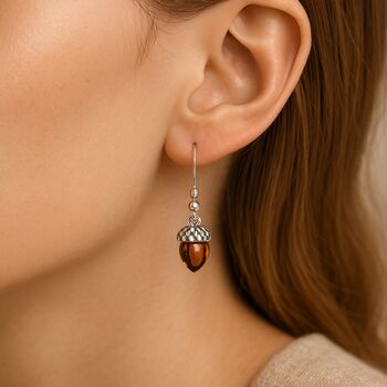 Small Sterling Silver Baltic Amber Acorn Drop Earrings – 7mm, 2 of 6