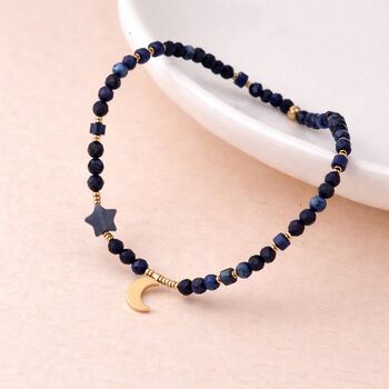 Personalised Waterproof Gold Plated Lapis And Crescent Moon Bracelet, 2 of 7