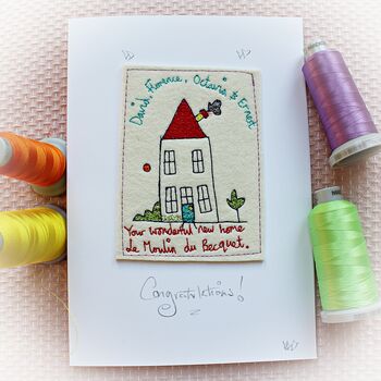 New Home Card, Embroidered, Personalised, 3 of 12