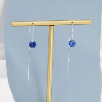 Sapphire Blue Cz Dot Threader Earrings, 2 of 11