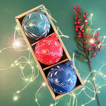 Personalised Christmas Bauble With Leaf Design, 2 of 6