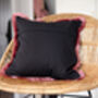Black And Pink Fringed Floral Cushion, thumbnail 3 of 3