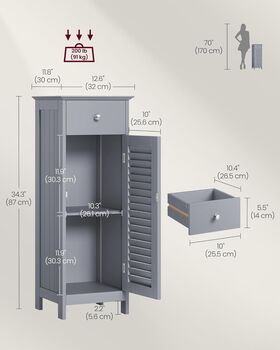 Slim Freestanding Bathroom Storage Cabinet With Drawer, 10 of 11