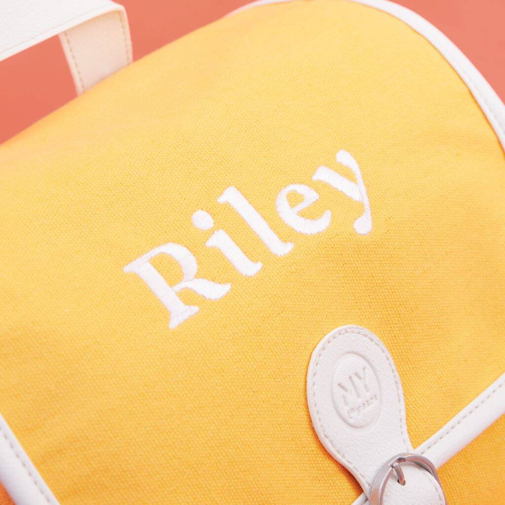 Personalised Yellow Canvas Backpack By My 1st Years   Original Personalised Yellow Canvas Backpack 