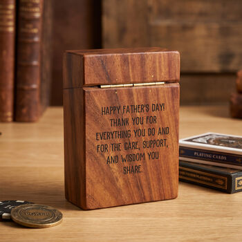 Personalised Wooden Cards Case With Engraved Front Text, 3 of 6