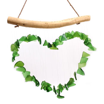Love Heart Recycled Glass Driftwood Wind Chime Green, 4 of 4