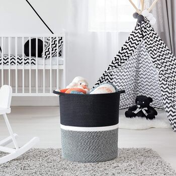 Black Cotton Rope Baby Laundry Basket For Nursery, 3 of 4