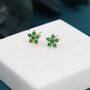 Emerald Green Forget Me Not Flower Cz Stud Earrings, thumbnail 5 of 9