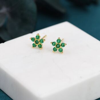 Emerald Green Forget Me Not Flower Cz Stud Earrings, 5 of 9