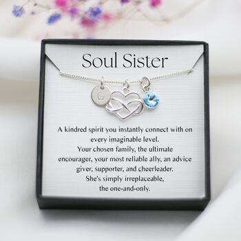 Soul Sister Necklace, Heart Infinity Charm Friendship Bond Personalised Friend Gift, 5 of 8