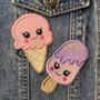 Set Of Two Cute Fun Ice Cream Embroidered Iron On Patches, thumbnail 1 of 2