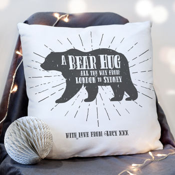 'A Bear Hug From' Personalised Locations Cushion, 5 of 9