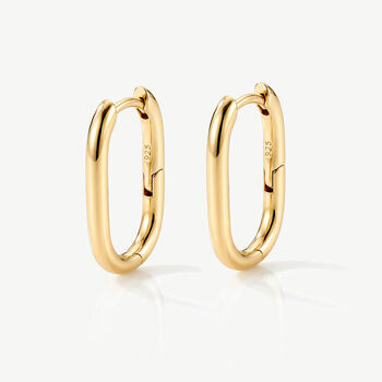 Dainty Small Oval Hoop Earrings In 18k Gold, 2 of 3