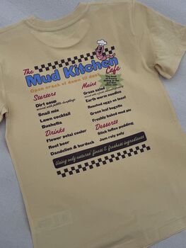 Mud Kitchen Kids T Shirt The Mud Kitchen Cafe Fun Retro Kids Top, 7 of 11