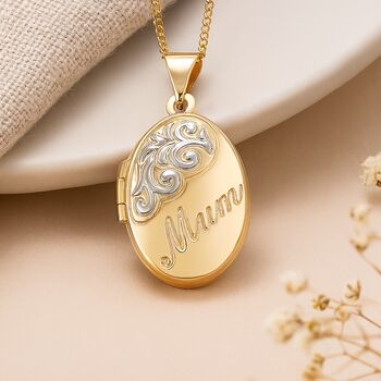 Personalised 9ct Mixed Yellow Gold Oval Mum Locket, 2 of 9