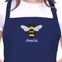 Personalised Embroidered Bee Apron In Navy Blue, thumbnail 2 of 5