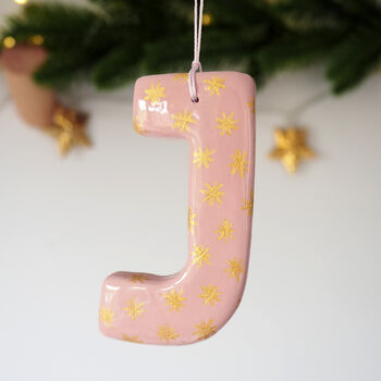 Personalised Handmade Pink And Gold Star Clay Hanging Letter, 3 of 4