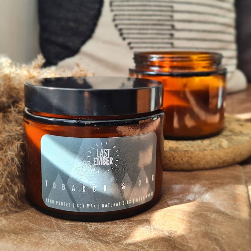 Crackle Wick Candle Tobacco And Oak By Last Ember