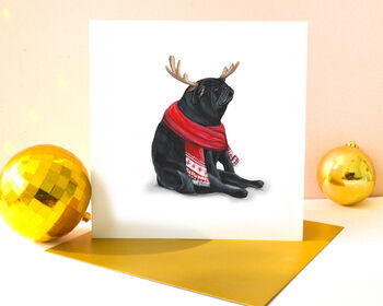 Black Scarf Pug 'Happy Howlidays ' Christmas Card, 2 of 4