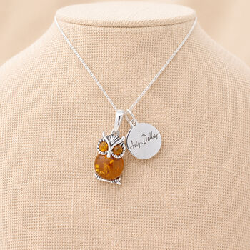 Personalised Sterling Silver Baltic Amber Owl Pendant Necklace, 4 of 10