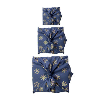 Midnight With Gold Snowflakes Fabric Gift Wrap, 3 of 6