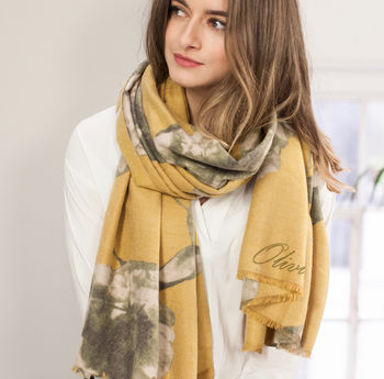 Personalised Mustard To Grey Floral Print Scarf, 3 of 6
