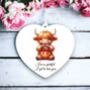 Personalised Cute Highland Cow Love Heart Hand, thumbnail 1 of 2