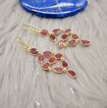 Red Ruby Earrings, Gold Plated Sterling Silver Earrings, 9 of 10